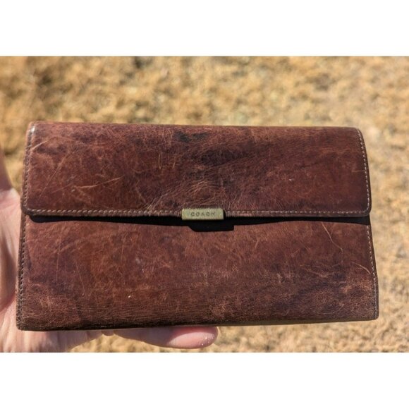 Vintage Coach Leather Trifold Full Size Wallet Brown - Picture 1 of 12